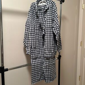 Muji blue plaid women cotton pajamas set